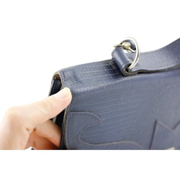 Vintage blue leather crossbody purse, snake imprint handbag two way handbag - Picture 7 of 10